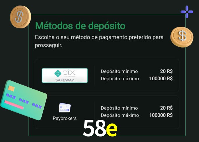 O cassino 58e oferece uma grande variedade de métodos de pagamento